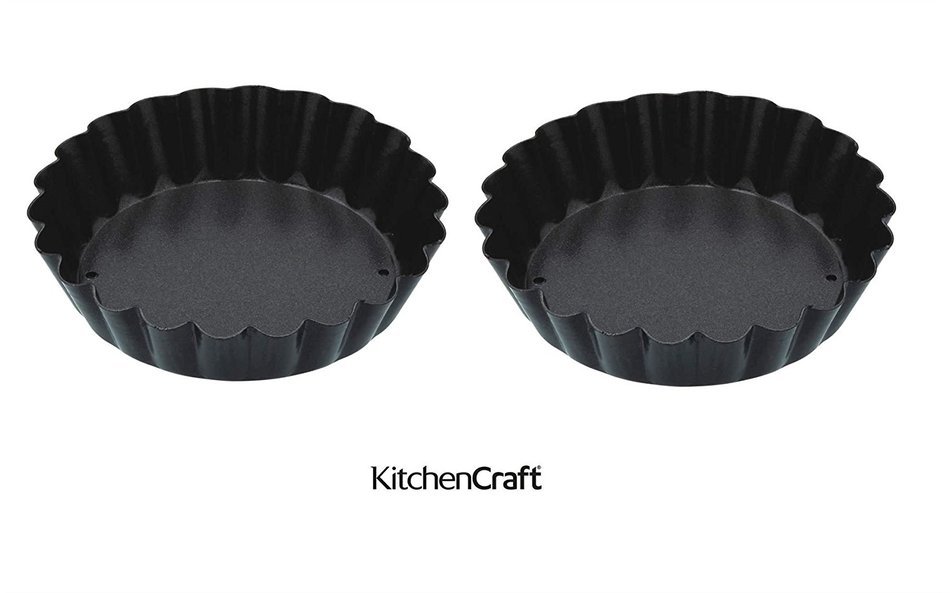 Kitchen Craft 8 cm Non-Stick Loose Base Mini Fluted Tart Pan, Set of 2