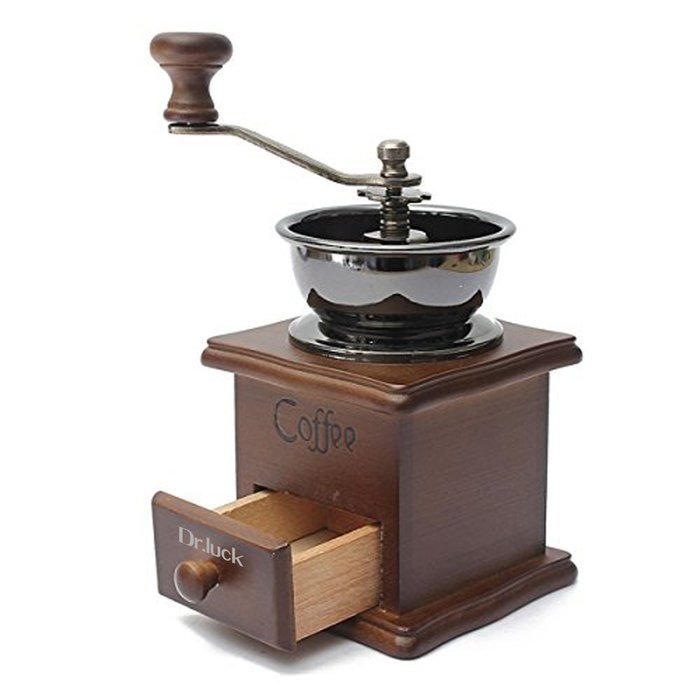 Dr.Luck Manual Coffee Bean Hand Grinder Spice Herbs Vintage Style Wooden Retro Burr Mill,Strong And Durable Hand... N6