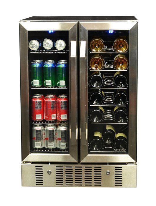 NewAir AWB-360DB 18 Bottle 60 Can Dual Zone Built-In WIne & Beverage Cooler, StaInless Steel/Black N5