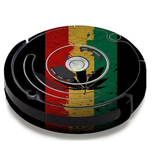 Skin Decal Vinyl Wrap For IRobot Roomba 650 655 Vacuum / Rasta Weed Pot Leaf Red