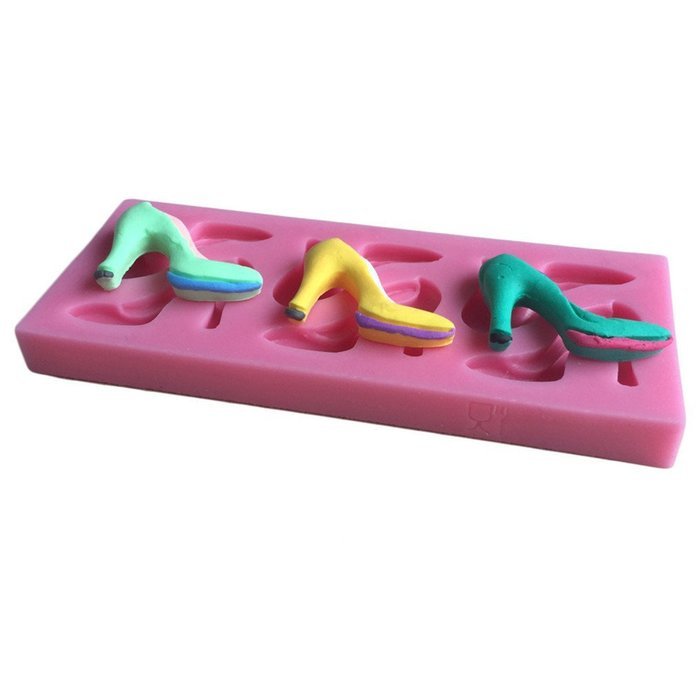 FLY DIY Baking Tools 3D High-Heeled Shoes Shaped Silicone Cake Mold,Pink N6