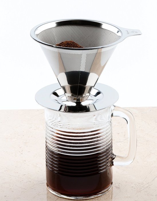 Maranello Caff&eacute; - Stainless Steel Pour Over Paperless Coffee Maker - Mesh Bottomed Cone Dripper and Cup Stand... N6