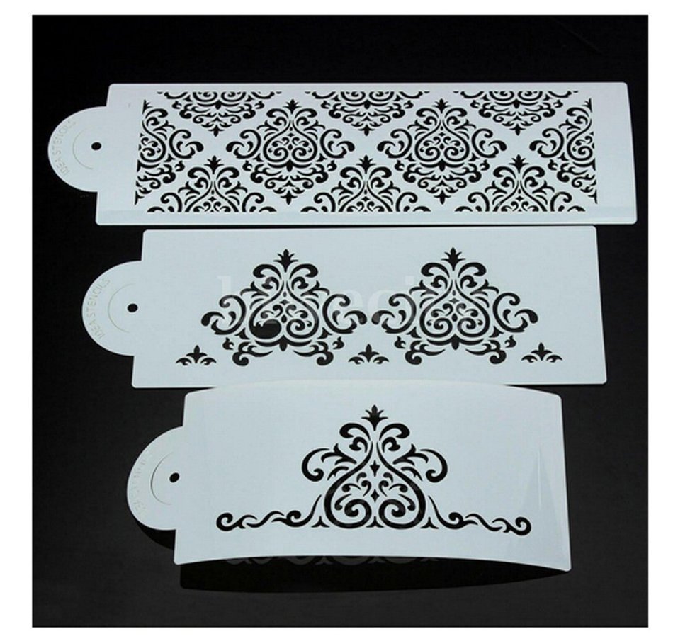 Flower Cake Decorating Tools Stencil Carved 3-Piece Classic Fondant Imprint Mat Set, Clear N2