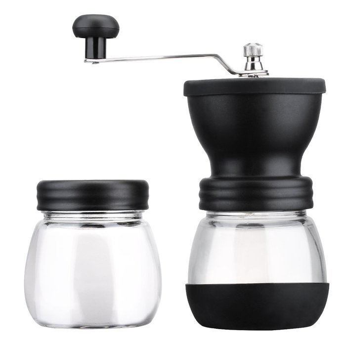 Cymas Burr Coffee Grinder & Storage Jar Set, Ceramic Manual Coffee Bean and Spice Grinder Hand Crank with Brush N6