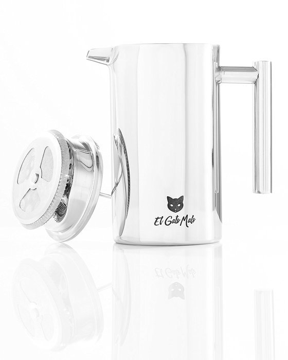 Premium Stainless Steel French Press With Lustrous Shine Polish - El Gato Malo Coffee & Tea Maker - 34oz / 1L N5
