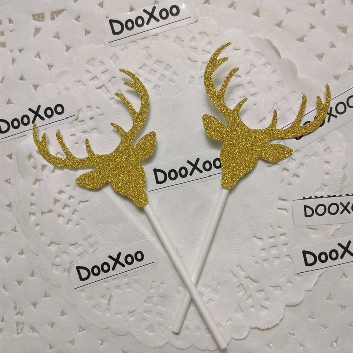 DOOXOO Gold Glitter Deer Cupcake Toppers Birthday Cupcake Topper birthday cake topper, wedding cupcake topper... N5