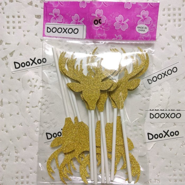 DOOXOO Gold Glitter Deer Cupcake Toppers Birthday Cupcake Topper birthday cake topper, wedding cupcake topper... N6