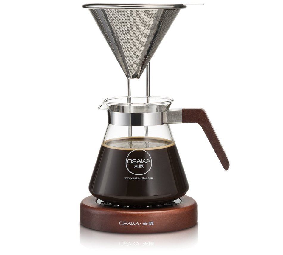 Osaka Pour-Over Coffee Dripper with Wood Stand - Full Brewing Set for a Homemade Pourover. "Lake Mashu" (Natrual) N15