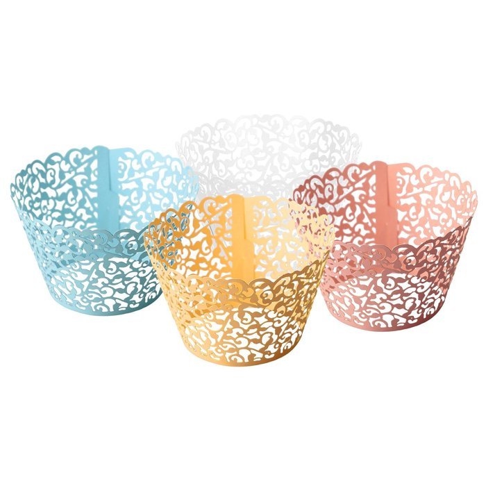 Kakaxi(TM) Filigree Vine Cupcake Wrappers Wraps Wedding and Birthday Decor (4 colors and pack of 120) N4