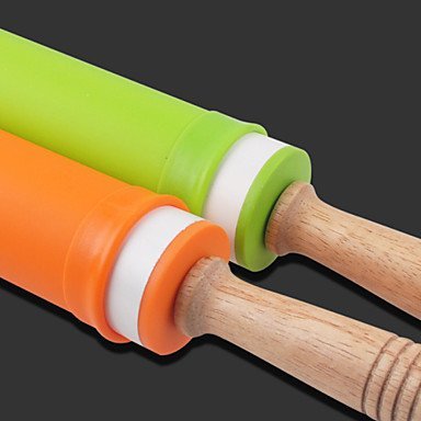 Sher 10'' Silicone Rolling Pin Dia.5.3cm x L 48cm Food Safe Silicone Material and Wooden Handle Random Colors N5