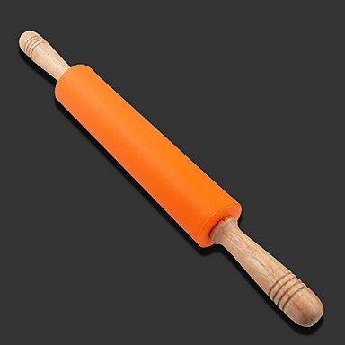 Sher 10'' Silicone Rolling Pin Dia.5.3cm x L 48cm Food Safe Silicone Material and Wooden Handle Random Colors N6
