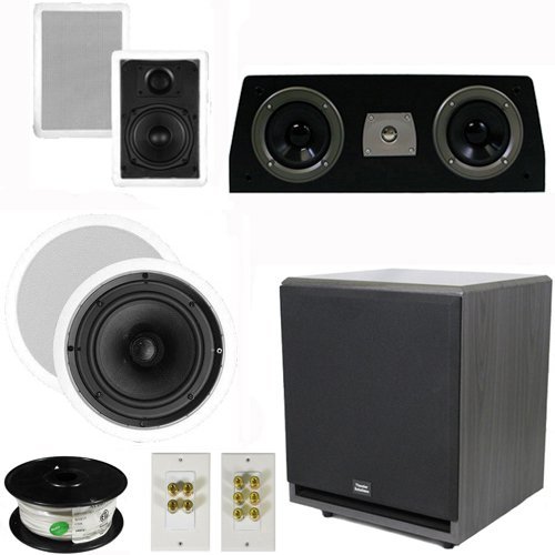 Theater Solutions 5.1 Home Theater 4 Speaker Set with Center, 12" Powered Sub and More TS5W6CC51SET7
