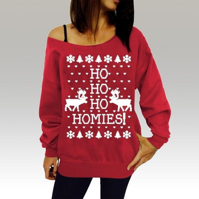 Xmas Pullover Shirt,Morecome Womens Christmas Printing Off Shoulder Sweatshirt (XL, Green) N35