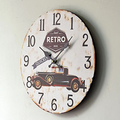 Retro Bubble Car Large Wall Clock Decorative Mute Wood Circular Clocks hotel restaurant Home Decoration N2
