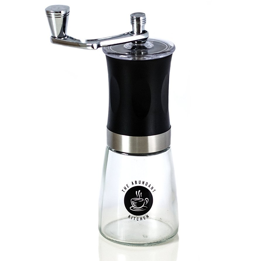 The Abundant Kitchen Slim Coffee Grinder with Burr Spice Mill and Glass Bottom N4