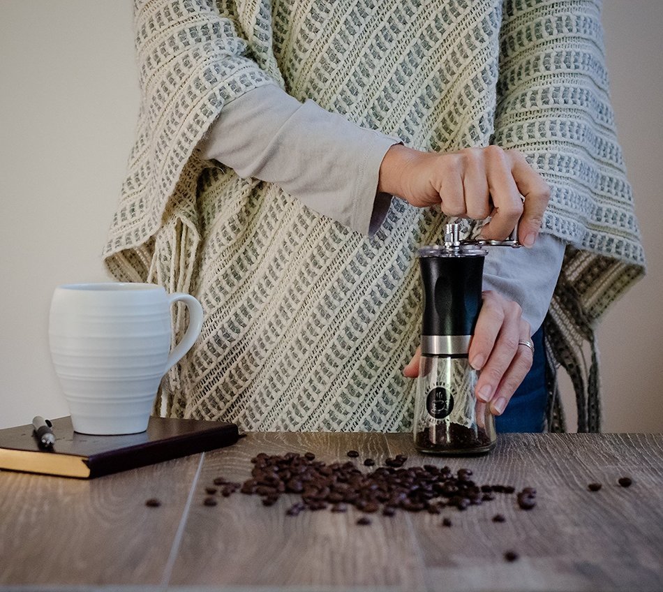 The Abundant Kitchen Slim Coffee Grinder with Burr Spice Mill and Glass Bottom N6