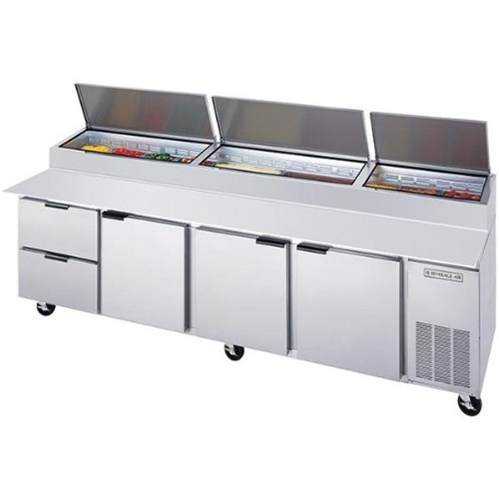 Beverage-Air DPD119-2 119" Pizza Prep Table with Three Doors and Two Drawers
