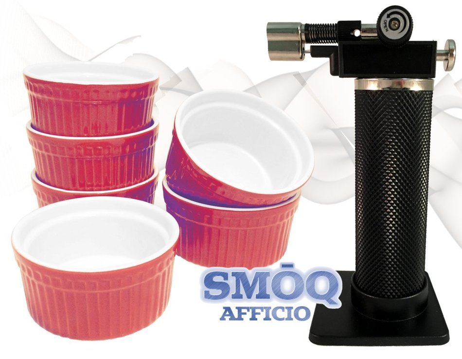 SMOQ Afficio Creme Brulee Ramekins with Precision Culinary Torch SMQ-242, Baking, Dipping Bowl, Souffle &hellip; (Red... N3