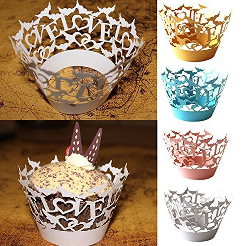 Winomo 50pcs Cupcakes Cases Love Hollow Out Paper Cake Wrappers Muffin Cases Baking Cup Case 