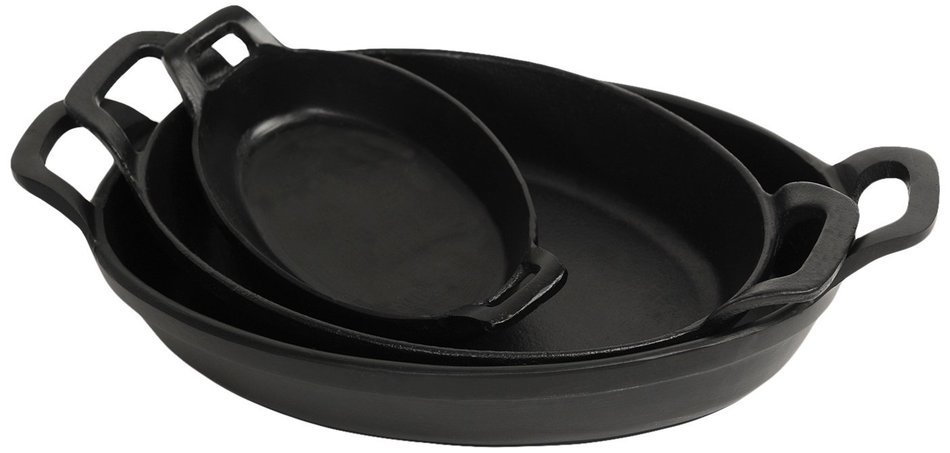 Insideretail 10060123ABC Premium Quality Cast Iron Oval Stackable Roasting Dish, Medium, Black, Set of 3