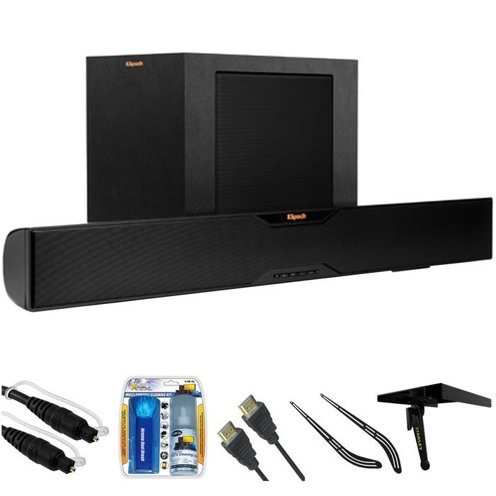Klipsch Bluetooth Soundbar With Wireless Subwoofer (R-10B) with 6ft 5.0mm Audio Cable, TV/LCD Screen Cleaning...