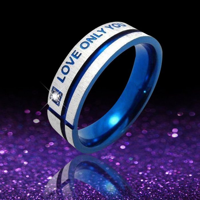 Polytree Unisex Blue "Love Only You" Cross Titanium Steel Engagement Wedding Band Ring (7)