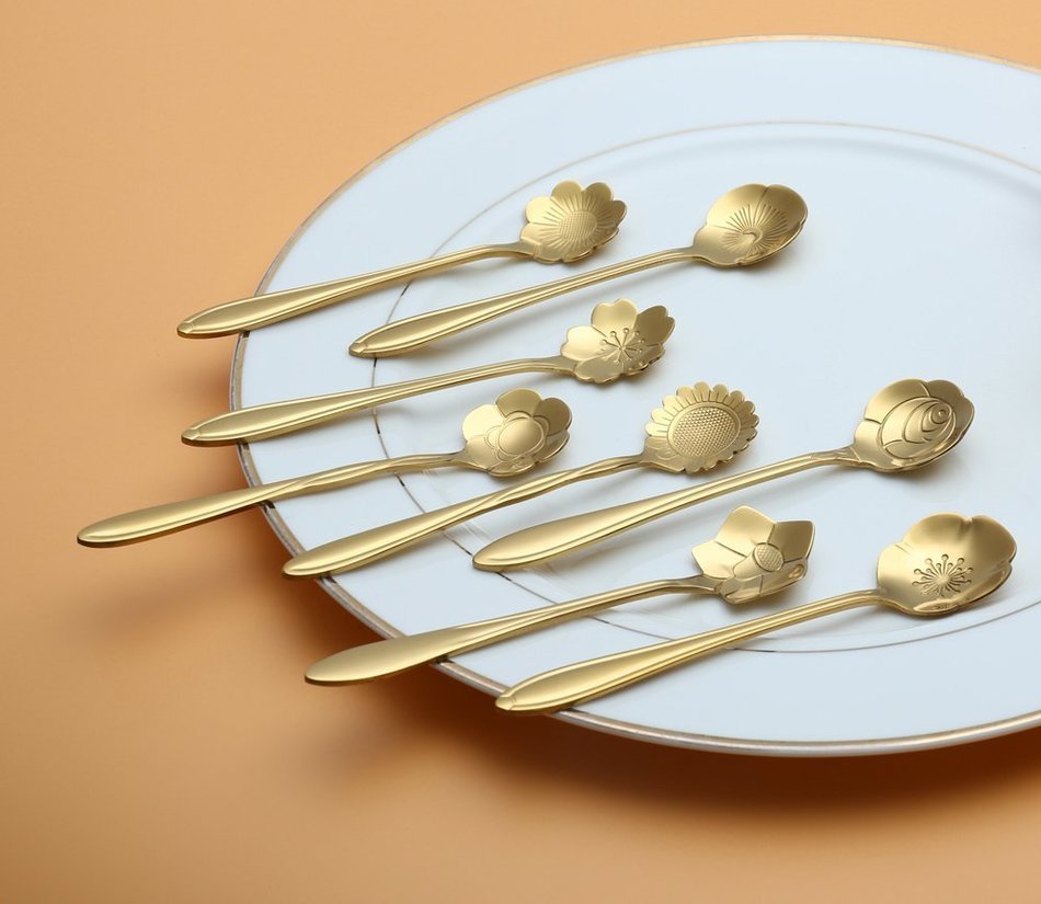 CHICHIC 8 Pcs Stainless Steel Tableware Creative Flower Coffee Spoon, Stirring Spoon, Sugar Spoon, Stir Bar Spoon... N6