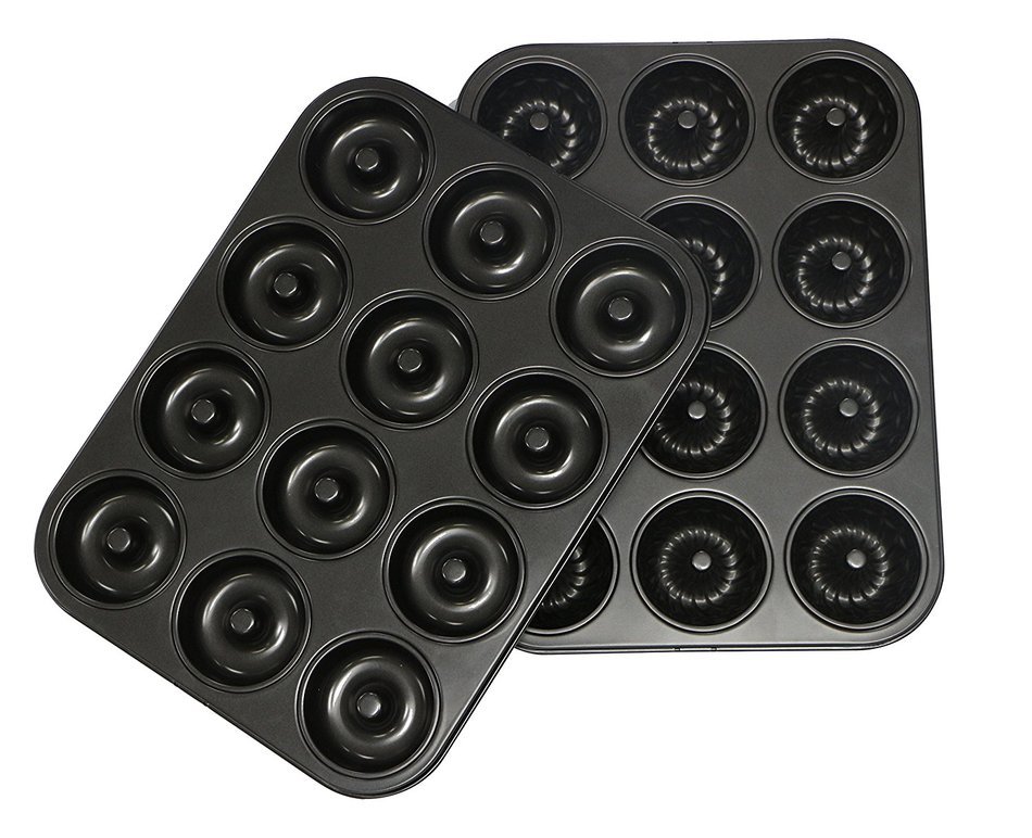 Webake 2-Pack 12 Cavity Mini Bundt Cake Pan and 12 Cavity Donut Cake Pan, Non-stick N5