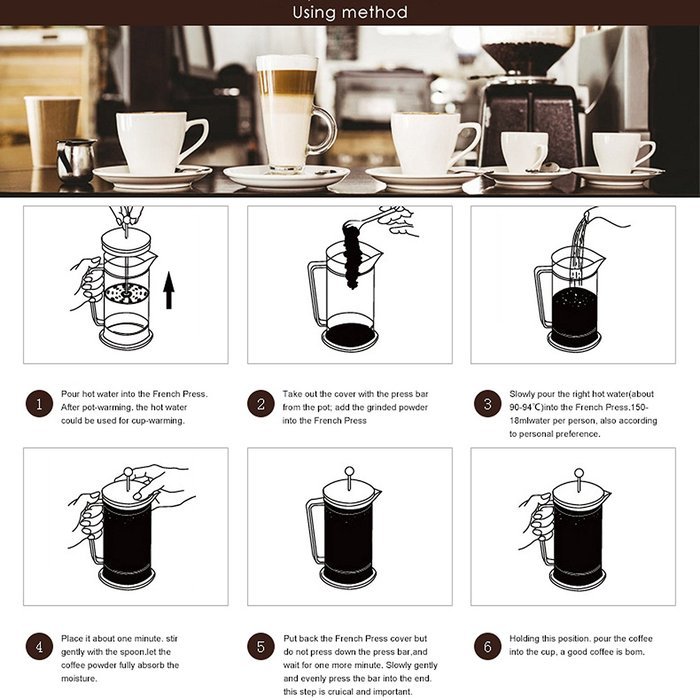 Homdox French Press Glass and Stainless Steel Coffee Maker, 8 Coffee Cups (1 Liter), 34oz N7