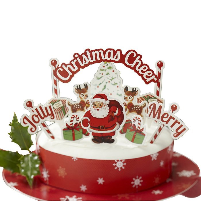 Ginger Ray Christmas Cheer Party Cake Decoration Toppers and Cake Wrap, Mixed