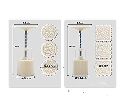 LMS Party Moon Cake Mold - 12 Stamps and 4 Sets - Mid Autumn Festival DIY Decoration - 50g/100g - White N6