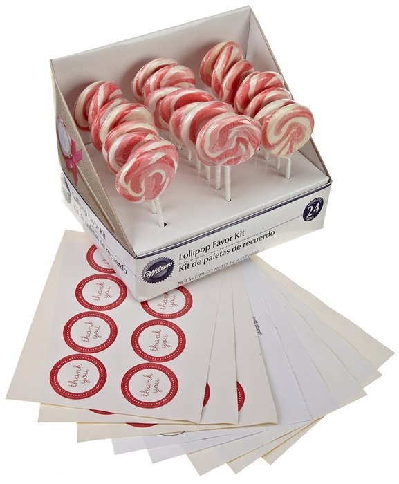 Wilton 1006-2977 Pink-White Lollipop Favor Kit, 24 Count