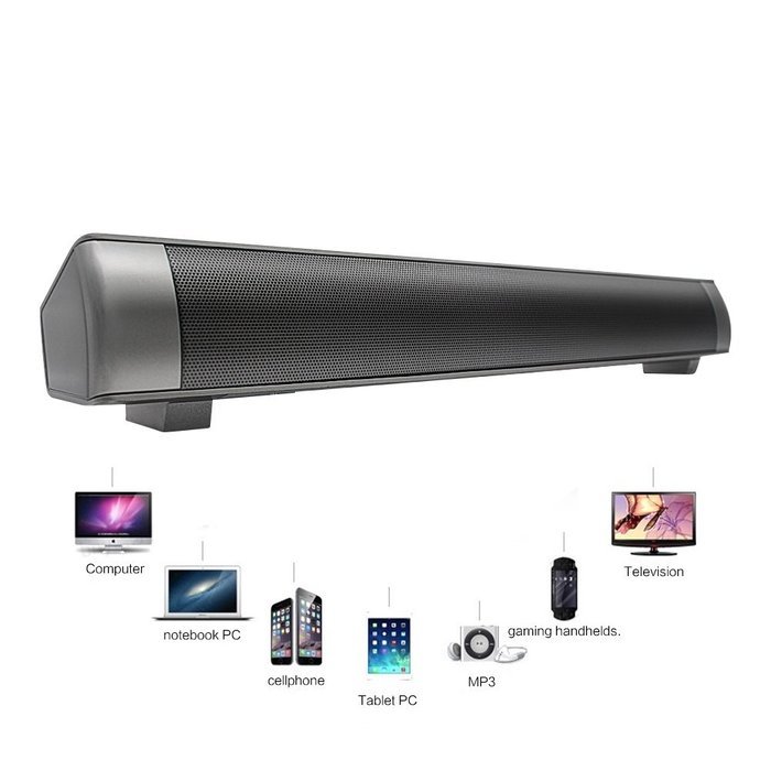 Wireless Sound Bar Bluetooth Speaker, Support TF card, 15.7in (Silver) N12