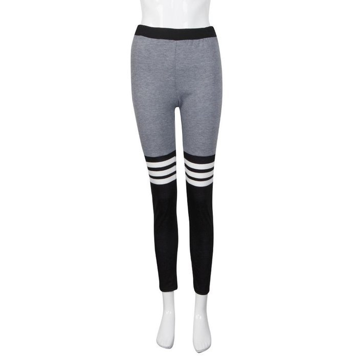 PHOTNO Women Fitness Yoga Leggings High Waist Stripe Patchwork Skinny Push Up Pants N6