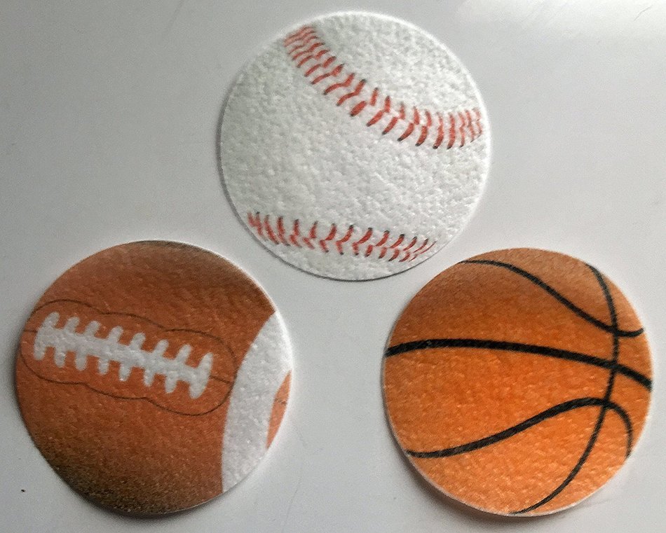 Football, Baseball & Basketball Edible Wafer Cookie & Cupcake Toppers ~Set of 12 Pre Cut ~Sports Theme Party ~...