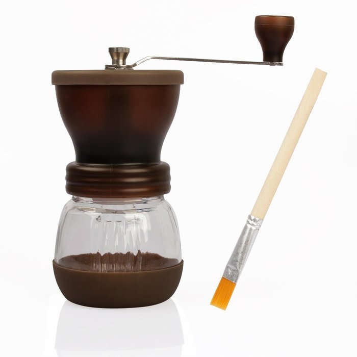 RC Mini Hand-Crank Coffee Bean Grinder Manual Coffee Grinding Mill 120g With Brush & Lid - Brown N3