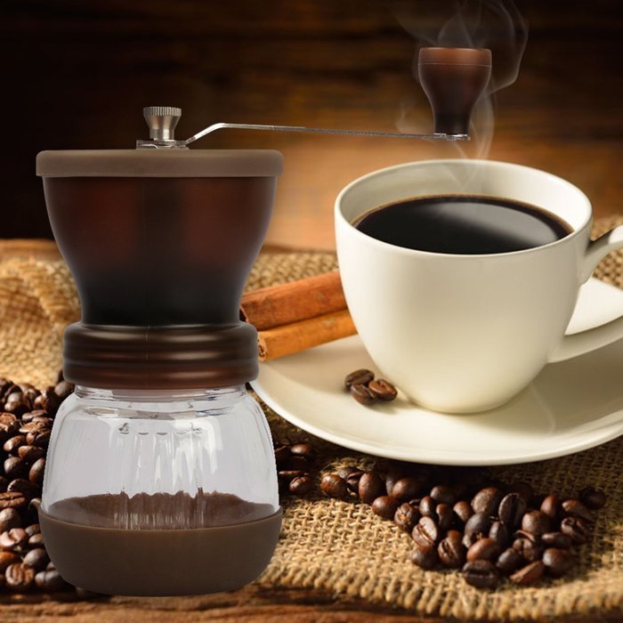 RC Mini Hand-Crank Coffee Bean Grinder Manual Coffee Grinding Mill 120g With Brush & Lid - Brown N5