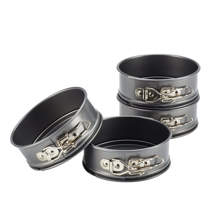 Cake Boss Novelty Nonstick Bakeware 4-Piece Springform Pan Set, Mini, Gray N7