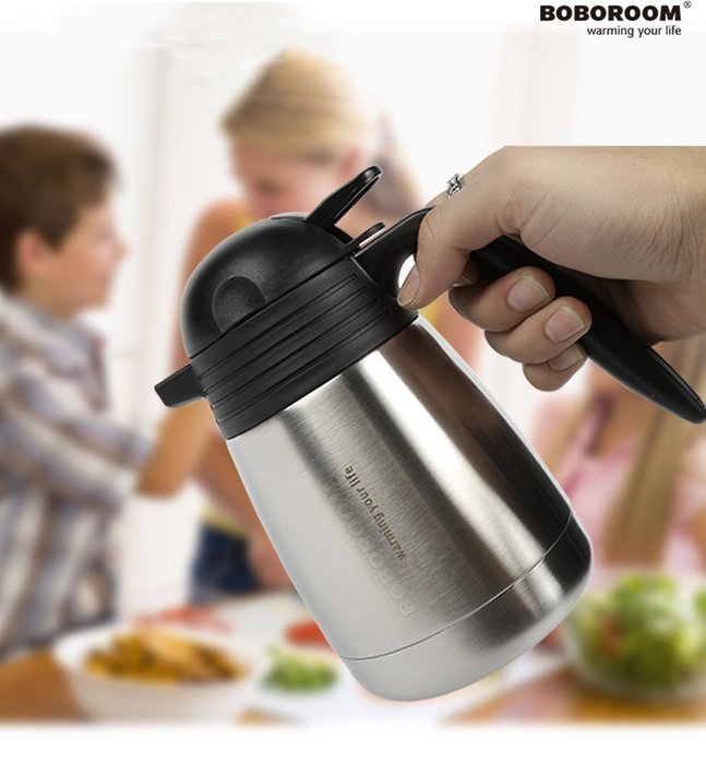 BOBOROOM 600ml Double Wall Vacuum Insulated 304 Stainless Steel Thermal Carafe / Coffee Pot, with Thumb Press... N3