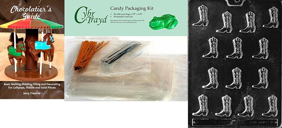 Cybrtrayd K016 Cowboy Boots Chocolate Candy Mold with Exclusive Cybrtrayd Copyrighted Chocolate Molding Instructions