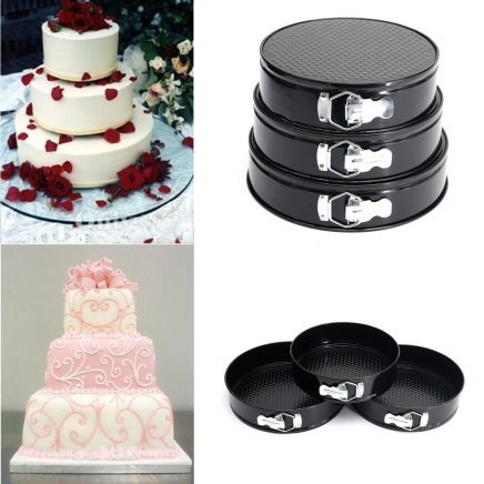 3 Round Non Stick Tins Bakeware Springform Tray Pan Baking Cake Mould