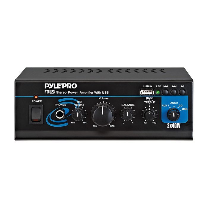 PTAU23 Mini 2x40 Watt Stereo Power Amplifier w/ USB/AUX Inputs