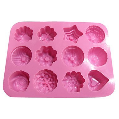 Sher Silicone Cupcake Candy Chocolate Mold 12 Flowers(Random Color) N3