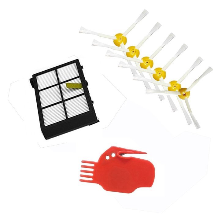 LOOYUAN 4 x HEPA Filter & 6 x 3-armed side brush & Cleaning Tool for iRobot Roomba 800 series 870 880 Vacuum Cleaning...