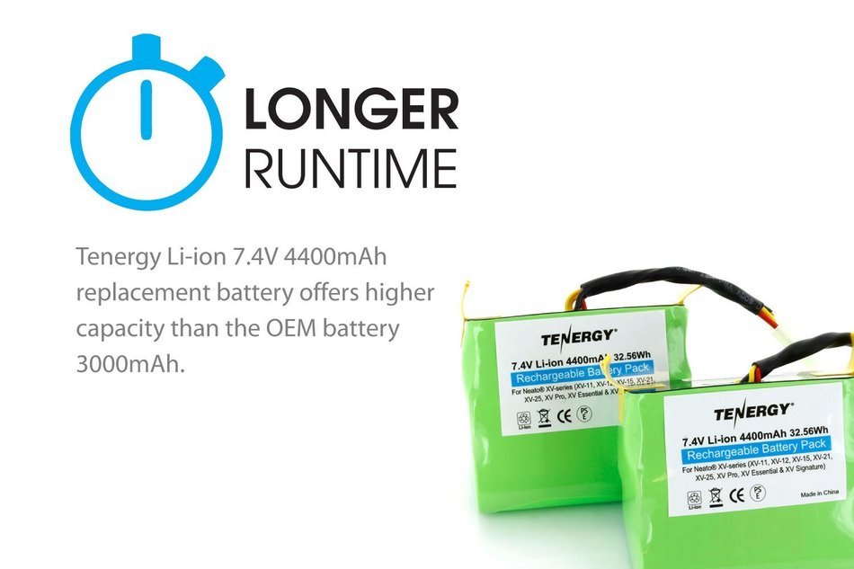 2 pcs Tenergy Li-ion 7.4V 4400mAh Replacement Battery for Neato&reg; XV-series (XV-11, XV-12, XV-15, XV-21, XV-25,... N2