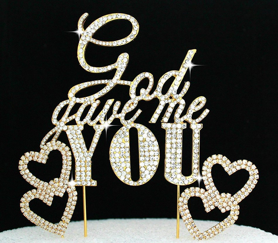 Elegant God Gave Me You HEARTS Wedding Cake Topper Decoration Cake Jewel in Crystal Rhinestones Gold Tone N2