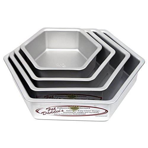 Cake Pan Set of 4, Hexagon Even (8 to 14 Inches), 3 Inches Deep by Fat