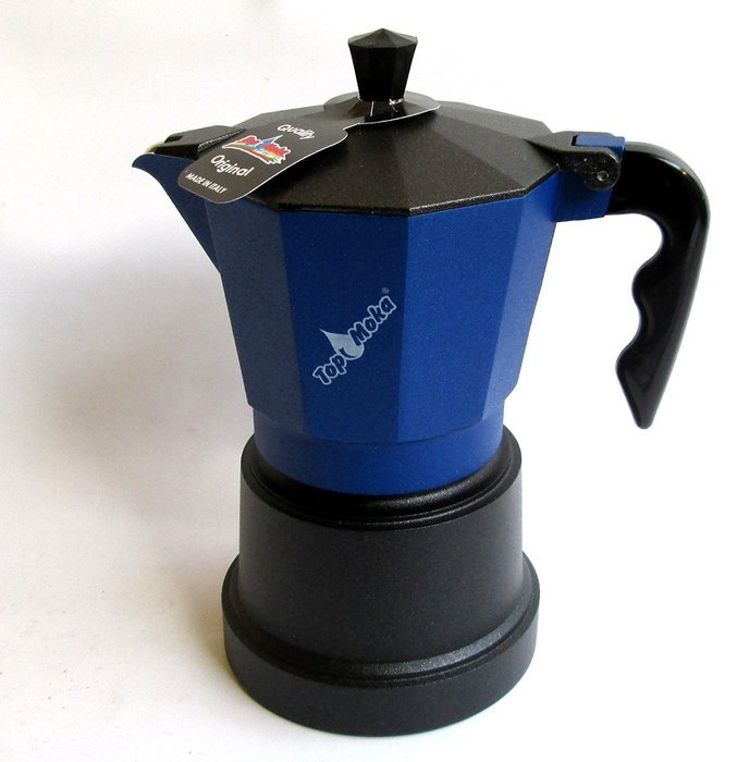Top Moka: "Top" Aluminium Coffee Maker, Blue with Teflon Boiler Chamber, 6-Cups [ Italian Import ]