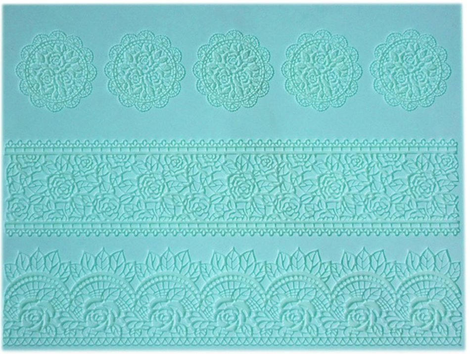 Lesirit Flower Pattern Silicone Fondant Cake Lace Embossed Cake Mold Mat (A)