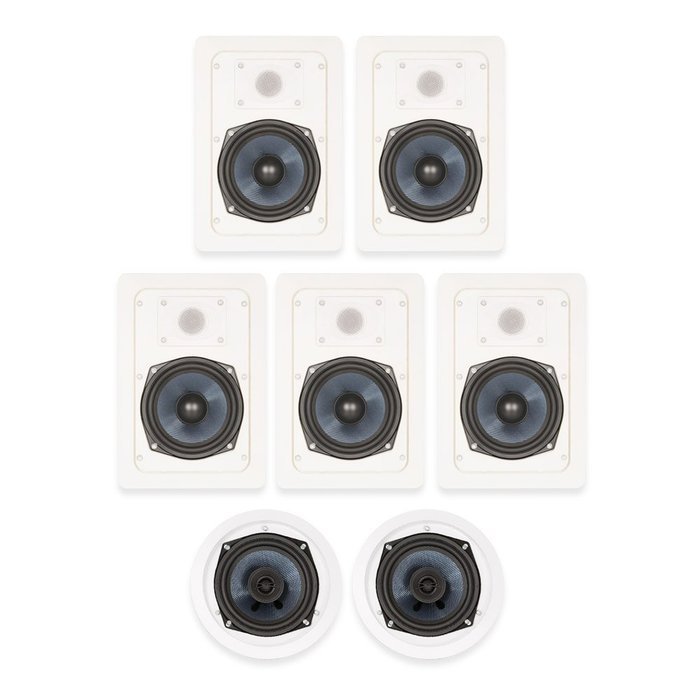 Blue Octave BH-527 In Wall and In Ceiling Speakers Home Theater Surround Sound 7 Speaker Set N2